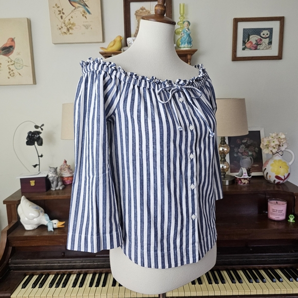 Madewell Shimmer Stripe Off-The-Shoulder Top - Picture 9 of 13